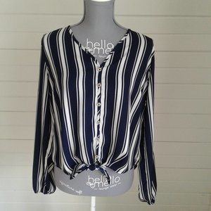 Rue 21 Long Sleeve Navy & White Blouse Size M